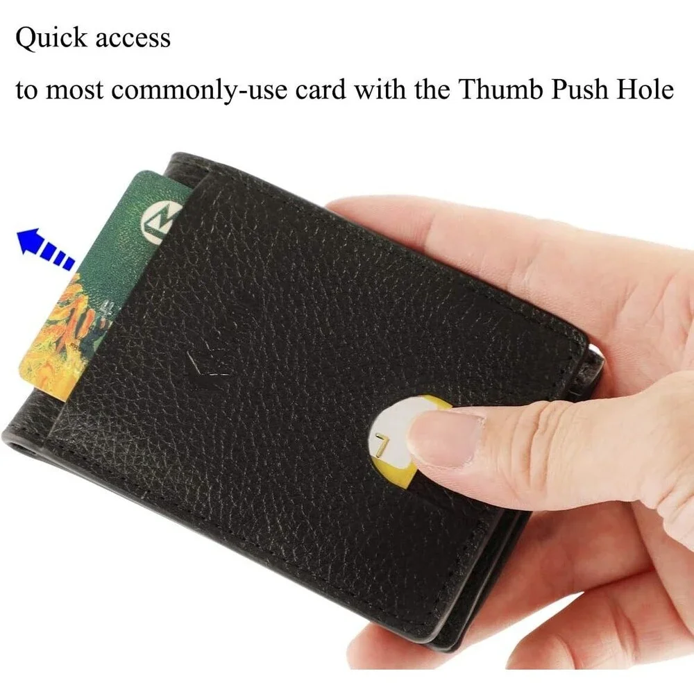 Skinny Wallet for Men, Slim Bifold Card Holder, Genuine Leather & RFID Blocking